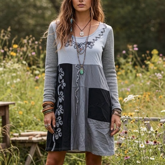 I Do Tops - Floral Patchwork Tunic Top Dress Artsy Y2K Gothcore Witchy Whimsigoth Fairycore